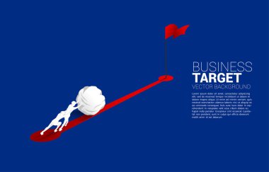 Silhouette of businessman pushing the rock on the route to goal. Concept of business challenge and work hard.