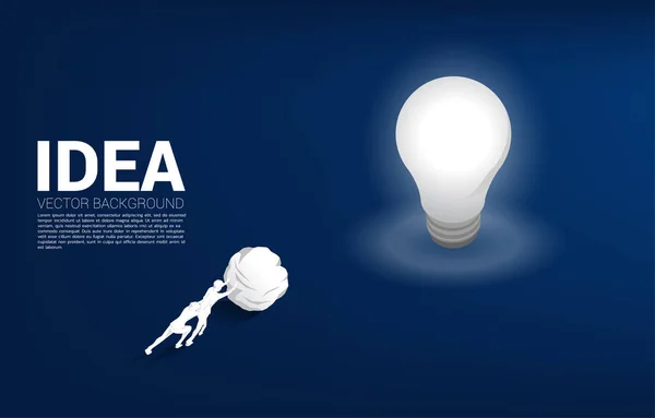 Silhouette Businessman Pushing Rock Light Bulb Business Concept Creative Idea — 스톡 벡터