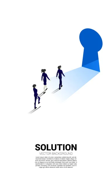 Silhouette Businessman Team Walking Exit Door Key Hole Concept Business — Wektor stockowy