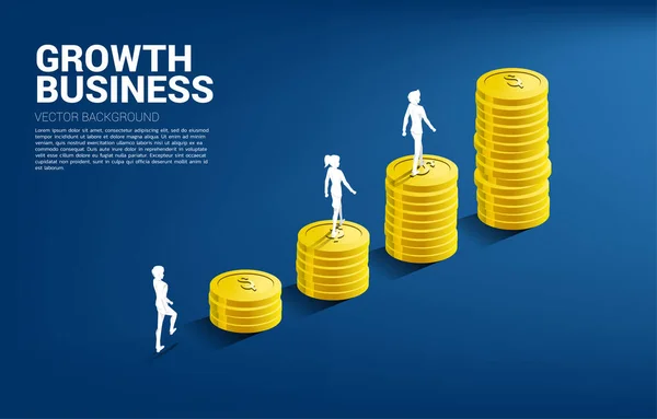 Silhouette Businessman Businesswoman Walking Top Stack Coin Concept Success Investment — 图库矢量图片