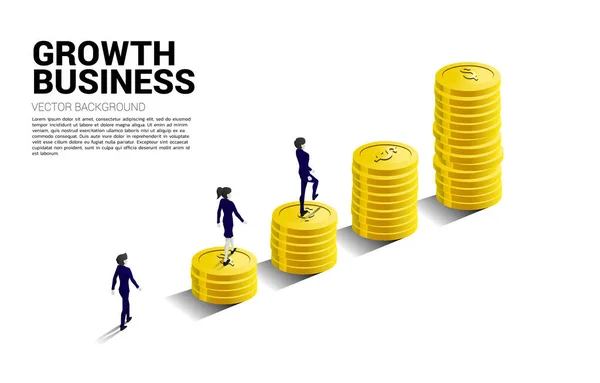Silhouette Businessman Businesswoman Walking Top Stack Coin Concept Success Investment — Vector de stock