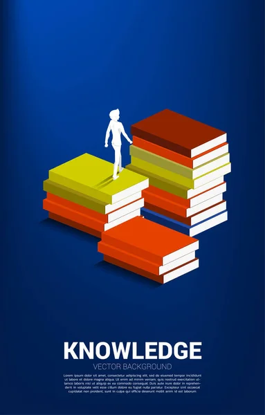 Concept Background Power Knowledge Silhouette Businessman Walking Top Stack Books — Stok Vektör
