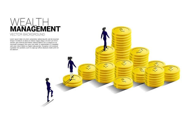Silhouette Businessman Businesswoman Walking Top Stack Coin Concept Success Investment — Vetor de Stock