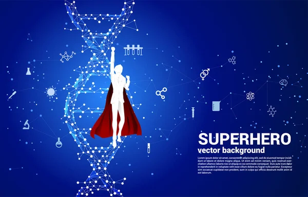 Silhouette Üzletember Szuperhős Repülő Dns Genetikai Szerkezete Pont Csatlakoztassa Vonal — Stock Vector