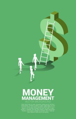 Merdiveni ve 3 boyutlu ikonu olan iş kadını ve işadamının silueti. İş hayatında başarı yatırımı ve büyüme kavramı