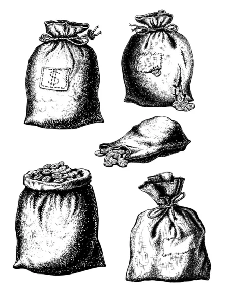 Bolsas de colección con monedas — Archivo Imágenes Vectoriales