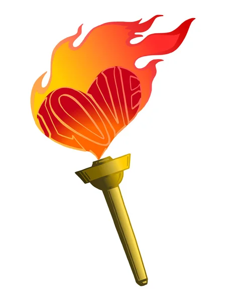 Corazón ardiente, antorcha del amor — Vector de stock