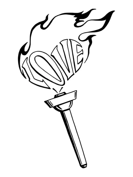 Corazón ardiente, antorcha del amor — Vector de stock