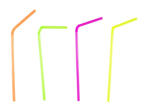 Set of four bent drinking straws over white background — Stock Photo, Image