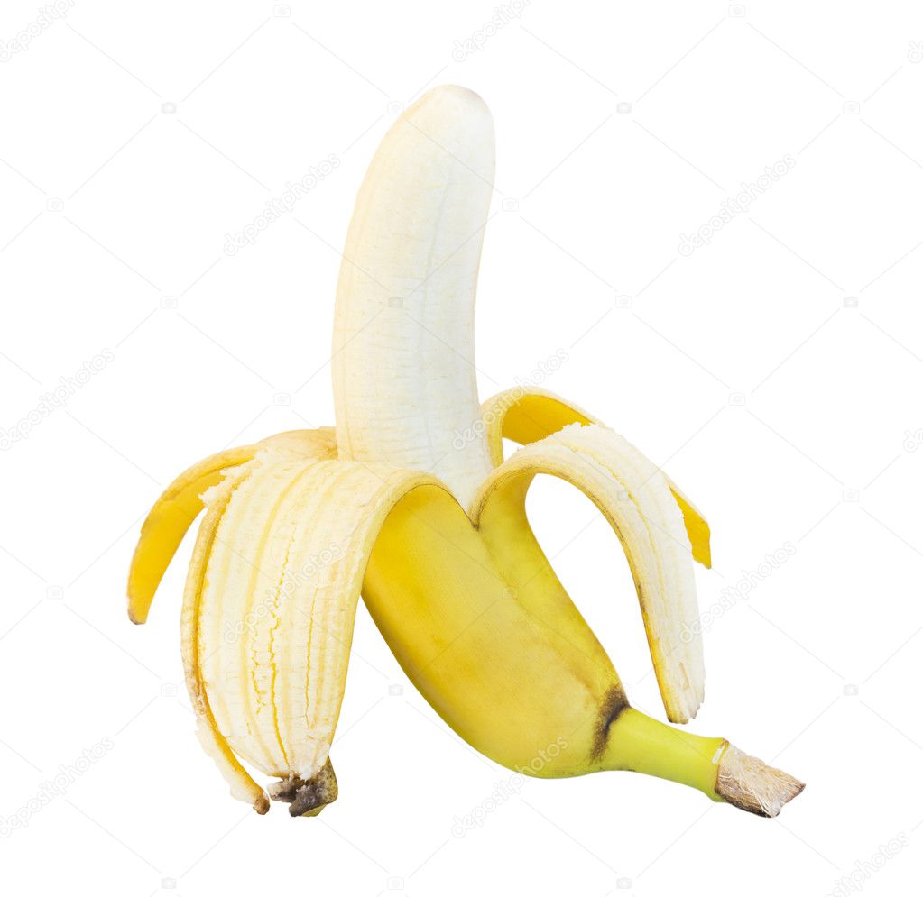 Fresh banana with an opened accurate peel
