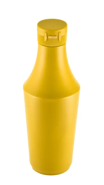 Senap källkod platic flaska över vit bakgrund — Stockfoto