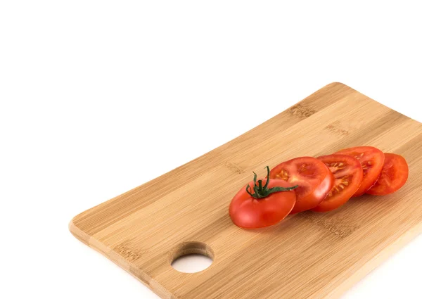 Czerwone pomidory skład tło w plasterkach — Zdjęcie stockowe
