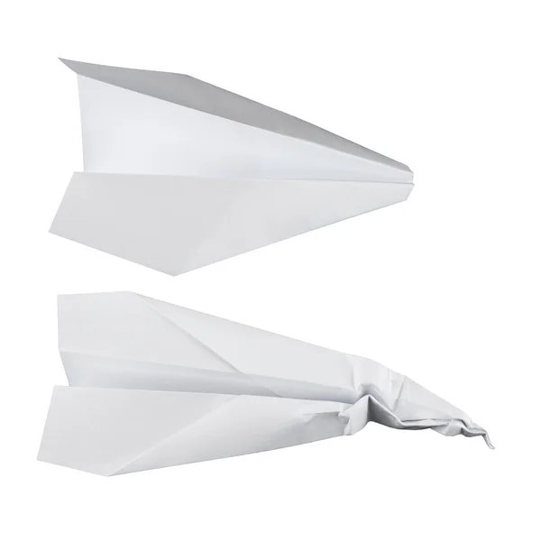 Aviones de papel sobre aviones blancos, maltratados y normales —  Fotos de Stock
