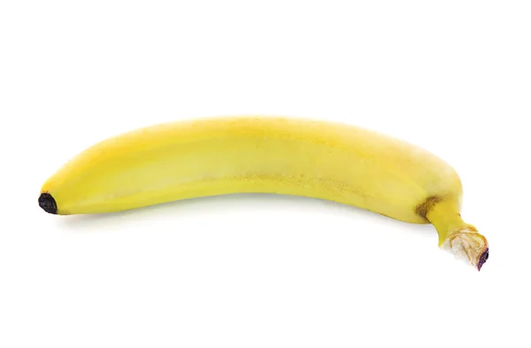 Single yellow spotless banana over white — Stock Photo, Image