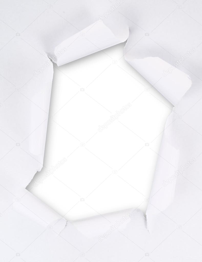 Torn paper sheet with an empty gap hole