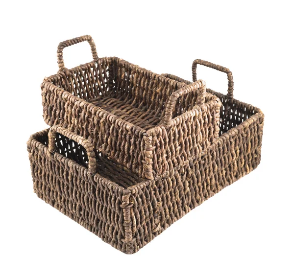 Two brown wicker baskets isolated — Stock Photo, Image