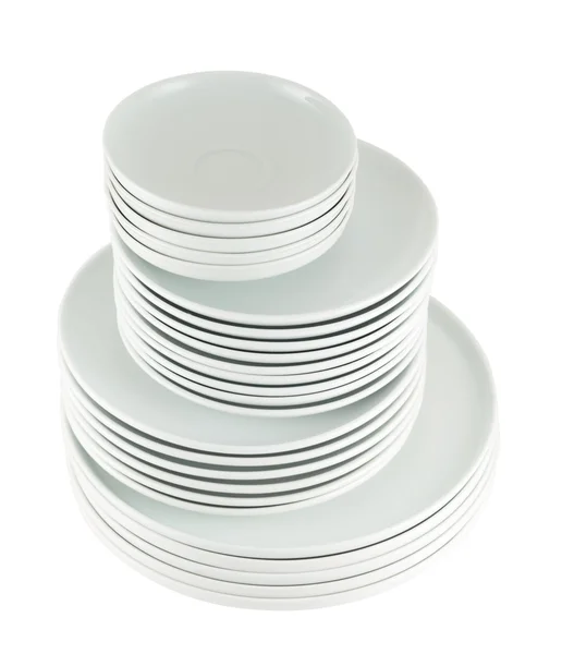 Pile of clean white dish plates isolated — Stock Photo, Image