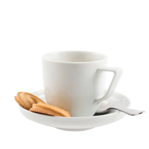 陶瓷杯、 盘、 勺和黄油饼干 — 图库照片