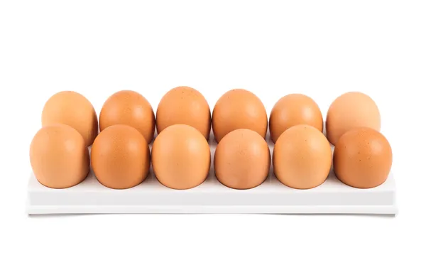 Dozen of eggs in a case isolated — Stock Photo, Image