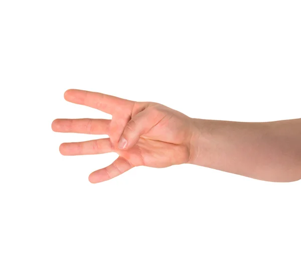 Τέσσερις finger χέρι χειρονομία σημάδι απομονωθεί — Φωτογραφία Αρχείου