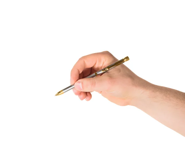 Mano sosteniendo una pluma aislada — Foto de Stock