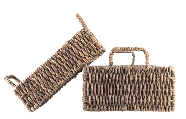 Two brown wicker baskets isolated — Stock Photo, Image