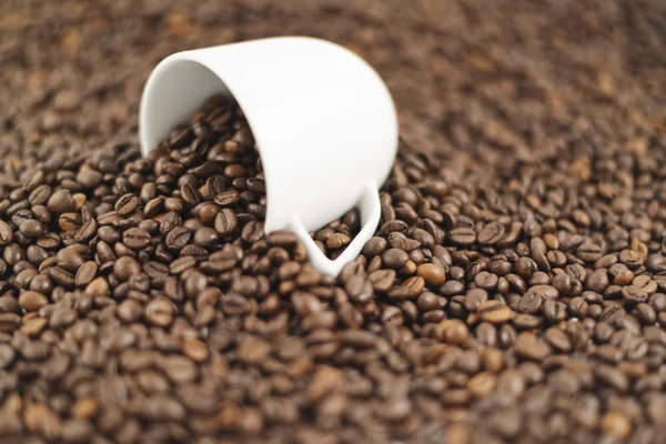 Aus Tasse Kaffeebohnen verschüttet — Stockfoto