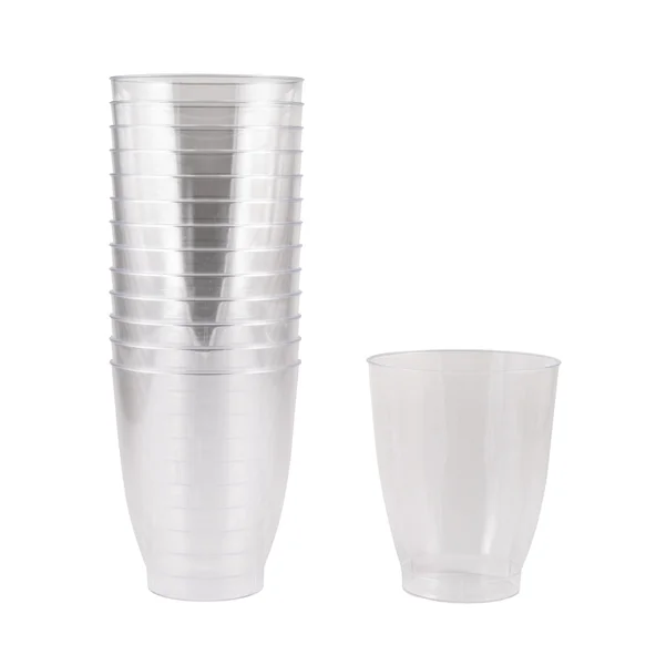 Transparent disposable plastic cups isolated — Stock Photo, Image