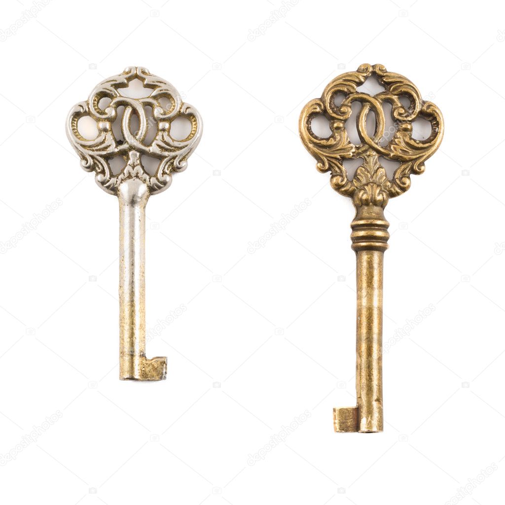 Old decorative metal keys isolated