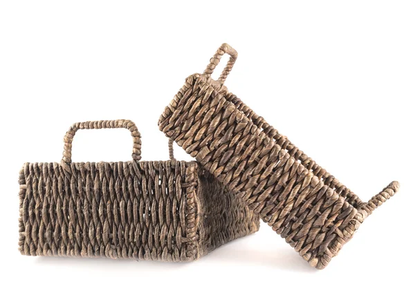 Two brown wicker baskets isolated — Stock Photo, Image