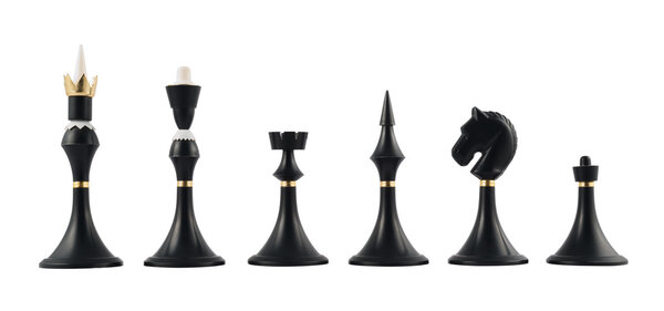 Set of black chess figures isolated