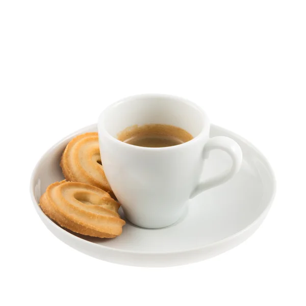 Xícara de café com biscoitos de manteiga isolados — Fotografia de Stock