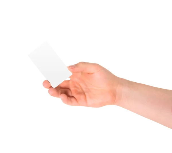 Cartão de chamada em uma mão isolada — Fotografia de Stock