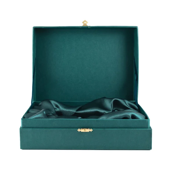 Caixa de seda verde isolada — Fotografia de Stock