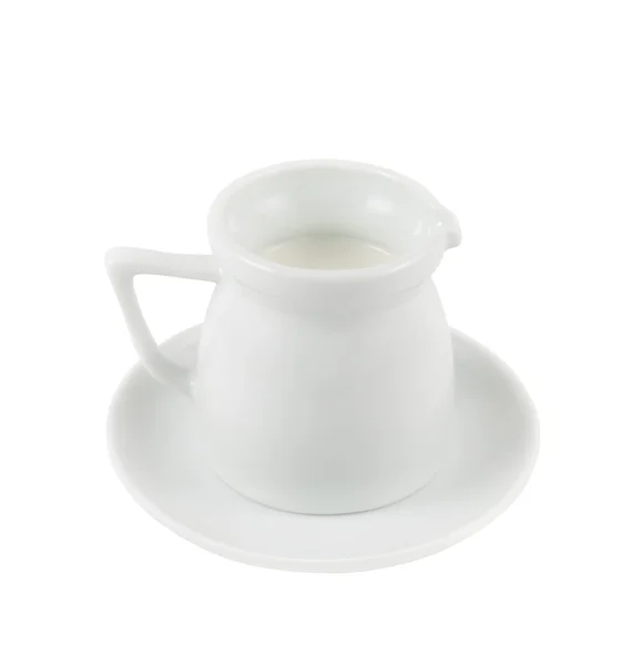 Milk pitcher white ceramic ewer isolated — Stock Photo, Image