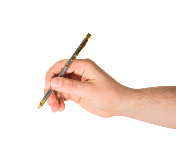 Mão segurando uma caneta isolada — Fotografia de Stock