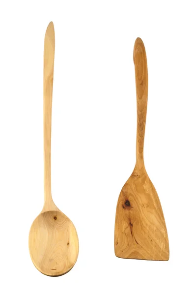 Wooden spoon and scapula isolated — Stock Photo, Image