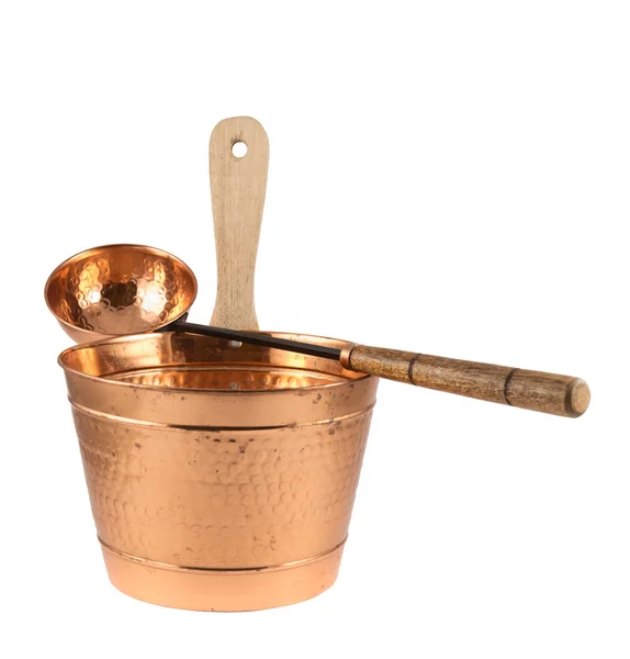 Cubo de cobre y composición del cucharón aislados — Foto de Stock