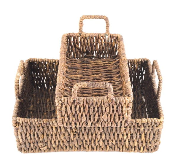 Two brown wicker baskets isolated — Stock Photo, Image