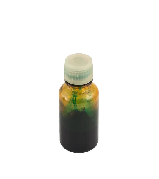 Parlak yeşil antiseptik yalıtılmış bir şişe — Stok fotoğraf