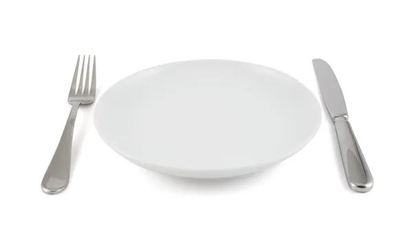 Tablo bıçak, çatal ve izole seramik tabak