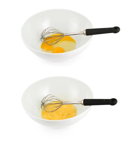 Mixing yolk and protein with an egg beater mixer — Stock Photo, Image