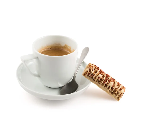 Tasse Kaffee mit Butterkeksen isoliert — Stockfoto