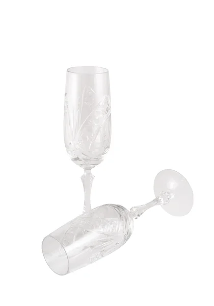 Kryształowe kieliszki szampana flet na białym tle — Zdjęcie stockowe