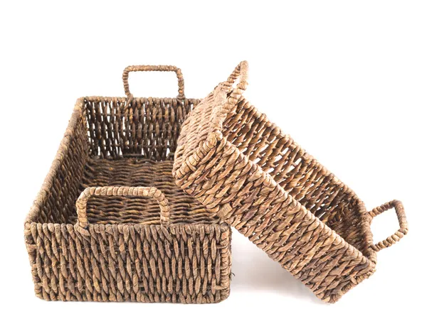 Two brown wicker baskets isolated — Stock Photo, Image