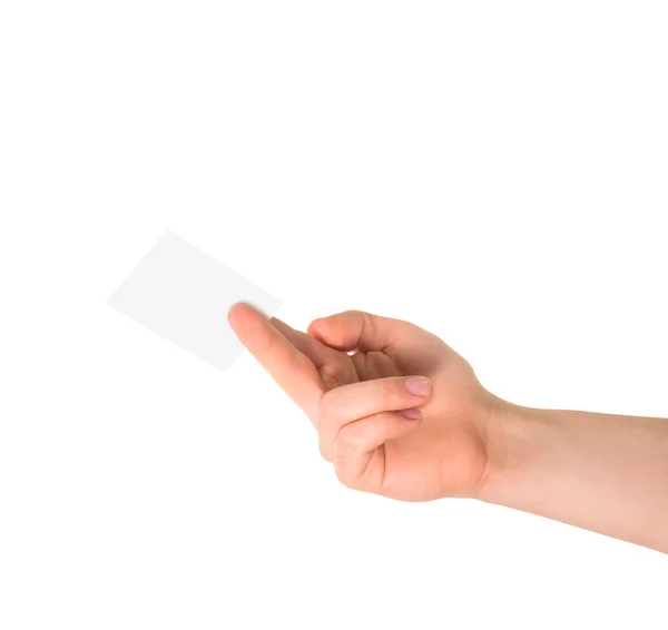 Arama kartı içinde izole bir el — Stok fotoğraf
