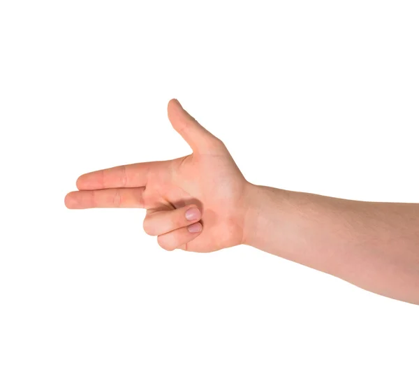 Pointing pistol-like hand gesture isolated — Stock Photo, Image