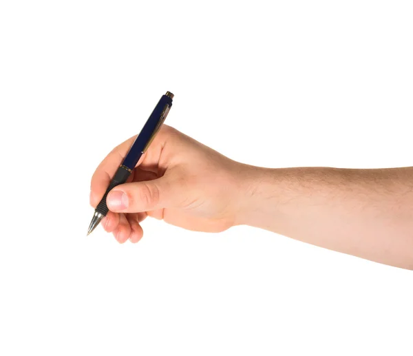 Hand met een pen geïsoleerd — Stockfoto