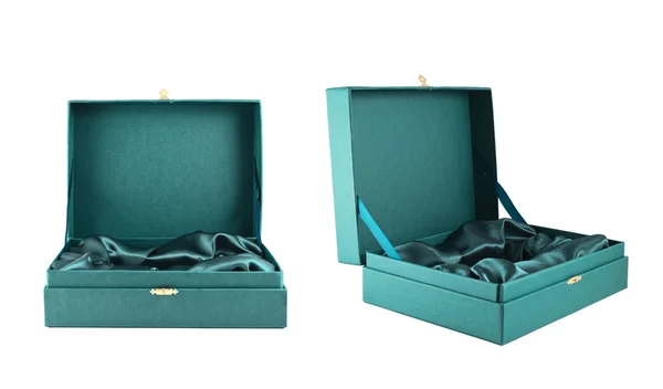 Green silk case box isolated — Stock Photo, Image