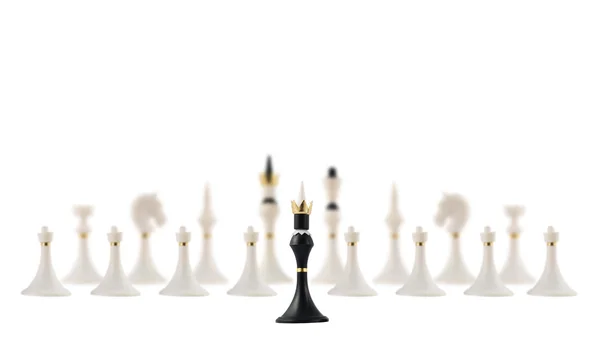 Roi des échecs noir opposé aux blancs — Photo